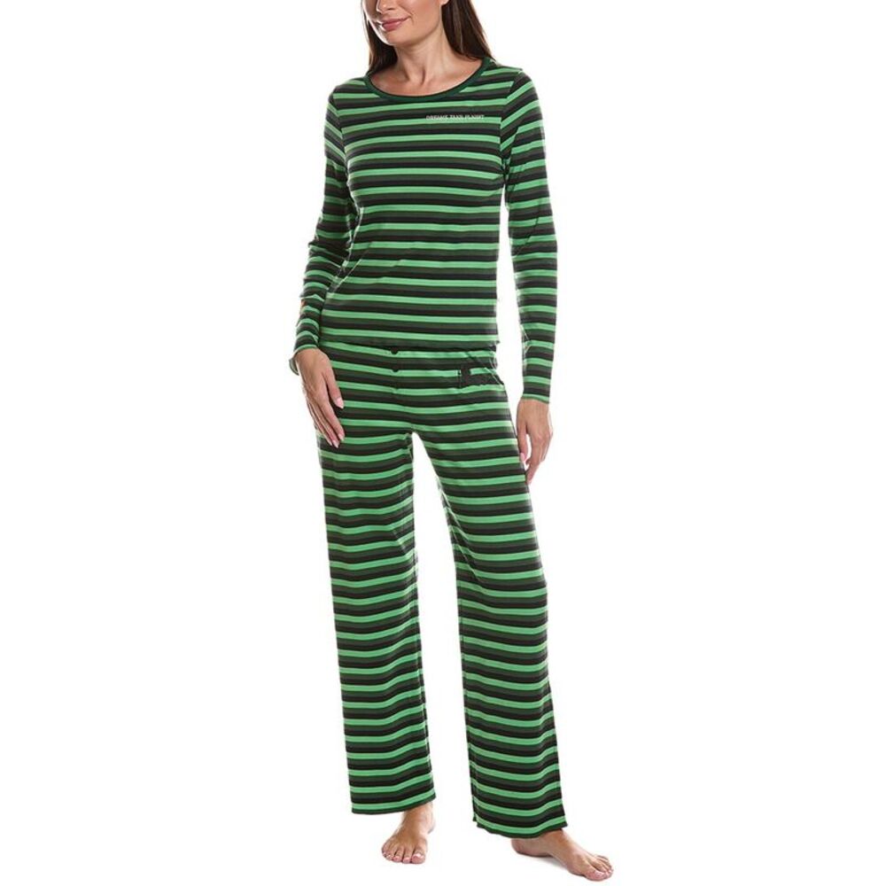 Cozyland By Morgan Lane Womens  2Pc Elphaba Stripe Long Pajama Set, Green